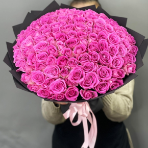 Букет 101 розовой розы Кения (40 см) в Клину