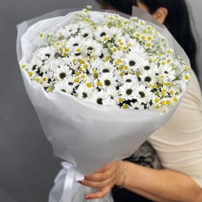 Букет "Понарошку" из хризантем сантини и ромашек в Клину