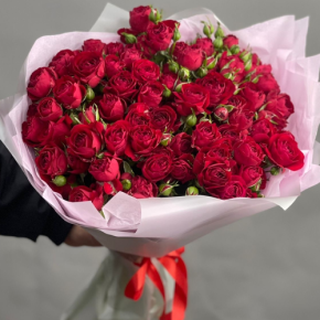 Букет из 17 красных кустовых пионовидных роз (50 см) в Клину