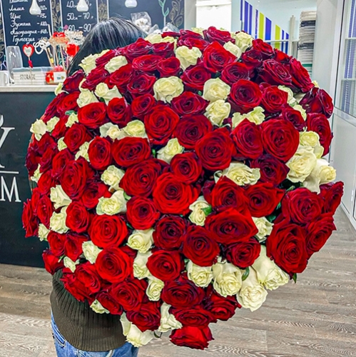 Букет 151 роза красный и белый микс (60 см) в Клину