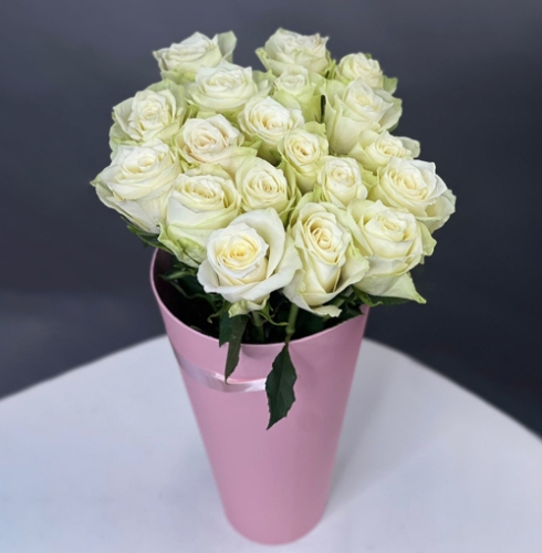 19 белых роз Кения в конусе в Клину